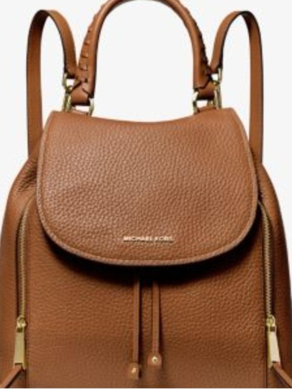 Michael Kors Cognac Pebbled Leather Drawstring Backpack